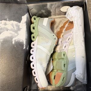 On Running Cloud Sneakers in White and Light Green